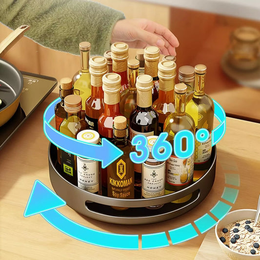 SAYZH Lazy Susan Drehteller Organizer, Metall Stahl Gewürzregal Drehbar, Drehbare Gewürzregale für Vorratsschrank Schranktisch, Küche, 24,5 CM, Schwarz