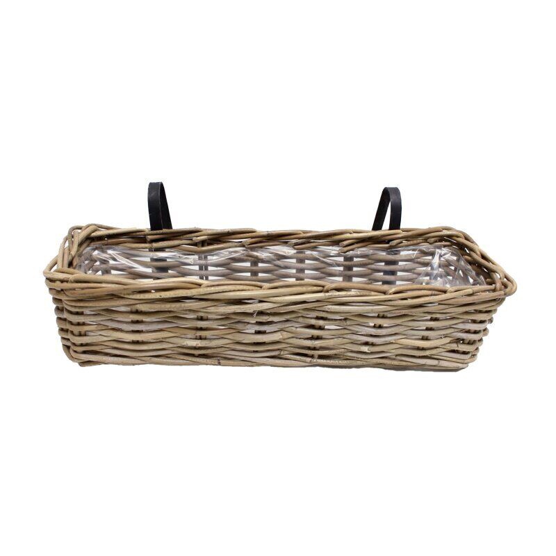Pflanzkasten / Pflanzkorb / Balkonkorb Rattan hängend  45x17x14 cm Handarbeit